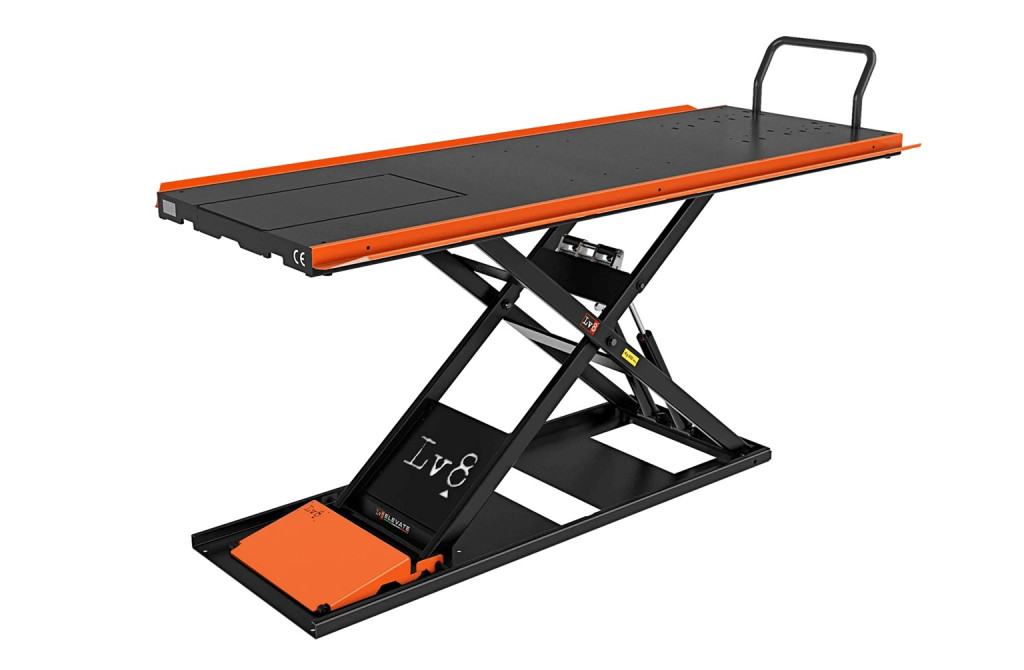 Motorcycle lift LV8 NANO 600 FLOOR VERSION EN600GE.O with electro-hydraulic unit (black and orange RAL 2009)