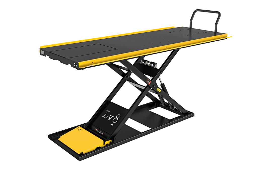 Motorcycle lift LV8 NANO 600 FLOOR VERSION EN600GE.Y with electro-hydraulic unit (black and yellow RAL 1021)