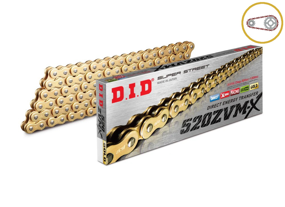 Chain kit D.I.D Chain - Zlat chain 520 ZVM-X, X-ring (X, NX, QX, XS), CHK front sprocket SUPERSPROX, CHK rear sprocket SUPERSPROX STEALTH for DUCATI Monster 800 S2R Dark 2006