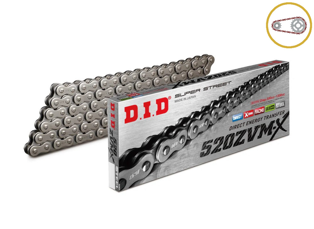 Chain kit D.I.D Chain - Silver chain 520 ZVM-X, X-ring (X, NX, QX, XS), CHK front sprocket SUPERSPROX, CHK rear sprocket SUPERSPROX STEALTH for DUCATI Monster 800 S2R Dark 2006