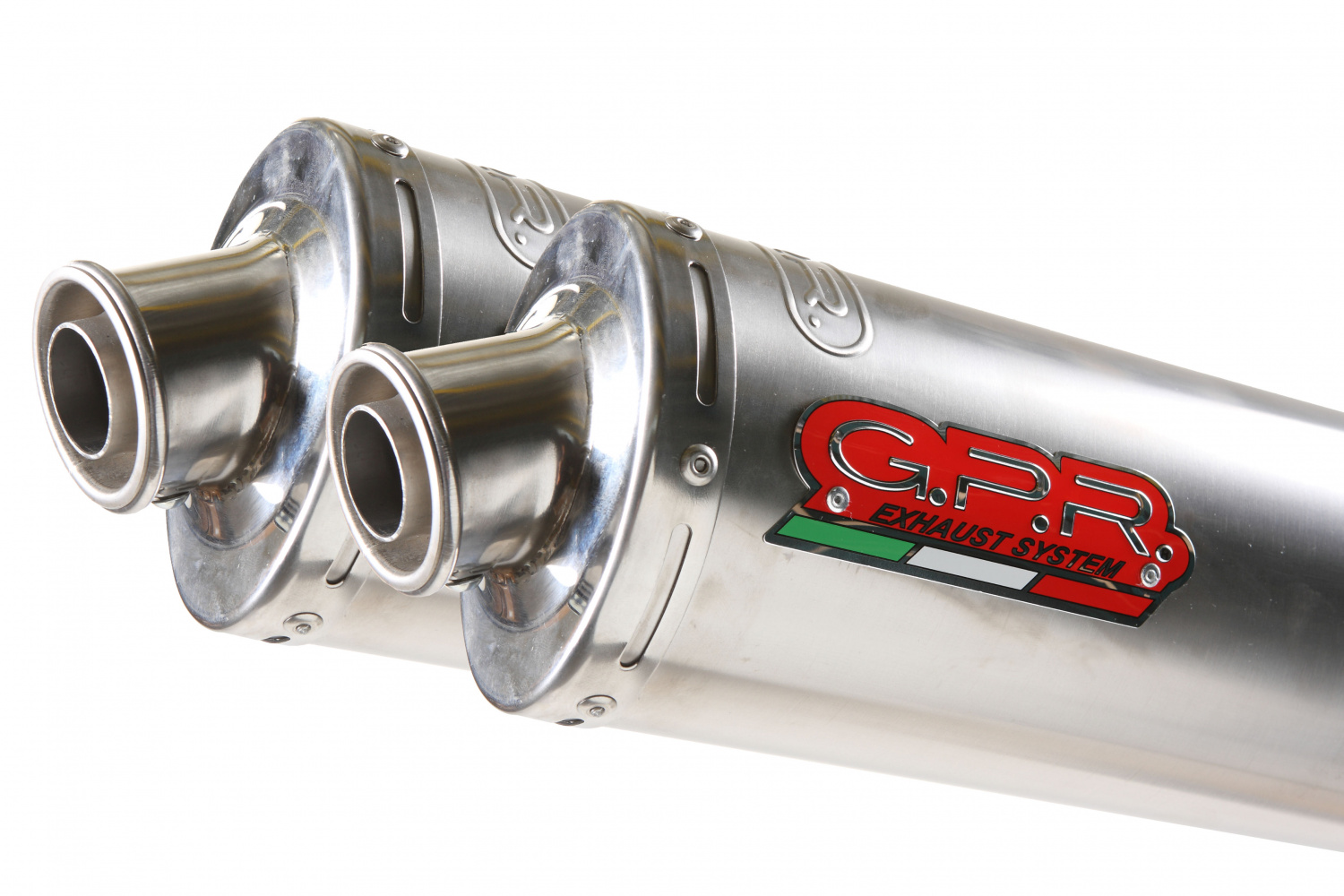 Dual slip-on exhaust GPR INOX ROUND T.71.IT Brushed Stainless steel including removable db killers, link pipes and catalysts