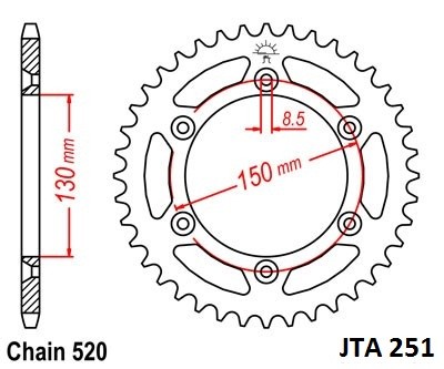 Rear ALU sprocket JT JTA 251-49 49T, 520