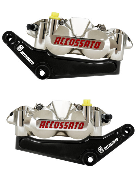 Pair of Front Radial Brake Calipers + Braket ACCOSSATO KITA28 for Harley Davidson