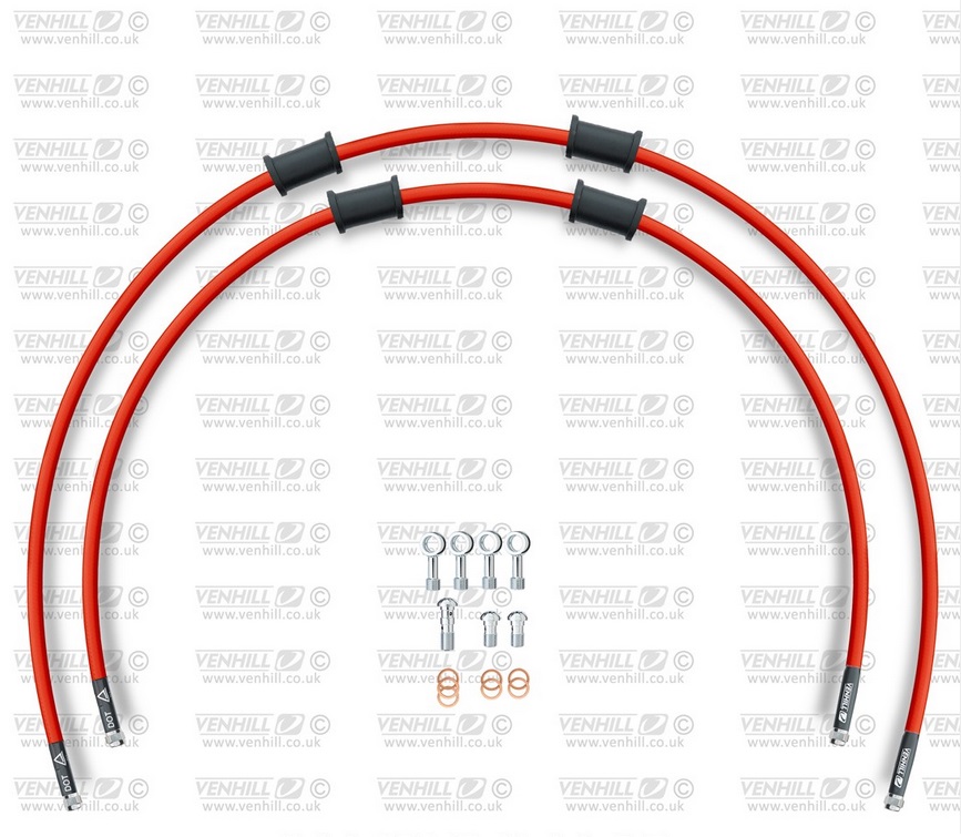 Rear brake hose kit Venhill POWERHOSEPLUS YAM-10031R-RD (2 hoses in kit) Red hoses, chromed fittings