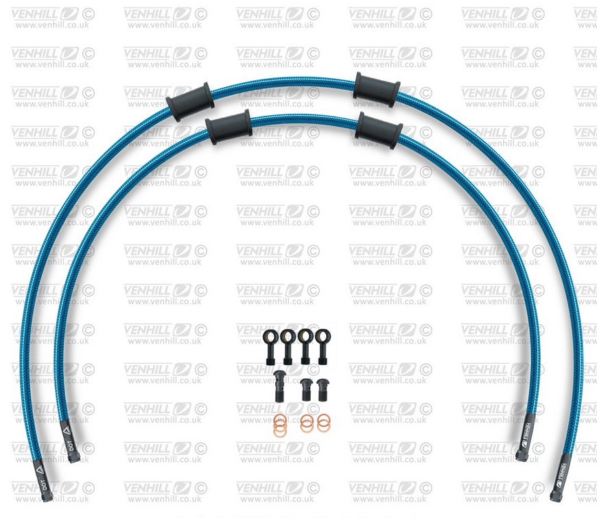 Rear brake hose kit Venhill POWERHOSEPLUS KAW-3004RB-TB (2 hoses in kit) Translucent blue hoses, black fittings